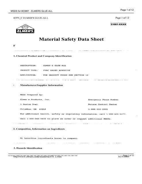 MSDS for #23881 - ELMERS GLUE-ALL - Dick Blick